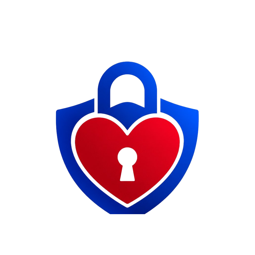 Logo SaveMe: yon kè wouj ak yon kadna ble